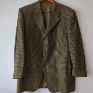 Canali Mens Sport Coat Blazer Houndstooth 100% Pure New Wool Designer Preppy EUC